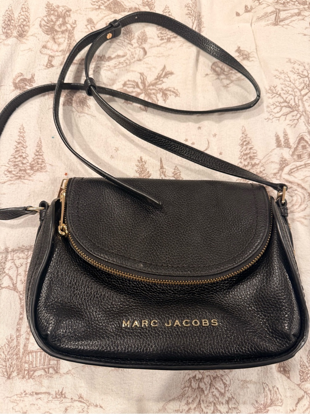 Marc Jacobs Black Pebbled Leather Saddle Crossbody with Gold Hardware